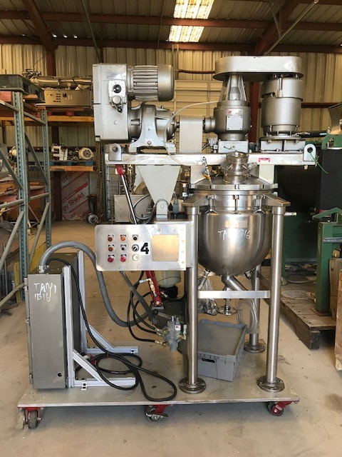 ***SOLD*** used 30 Gallon Greerco AGI Vacuum Triple Motion Mixing Kettle/Processor. 316 Stainless Steel.  Has counter rotating sweep mixer with scraper blades and high shear rotor/stator mixer.  Rated 40 PSI/Vacuum @ 287 Deg.F internal and Jacket rated 40 PSI @ 287 Deg.F. NB# 124. Last used in sanitary Pharmaceutical Application. Video of unit running available. 